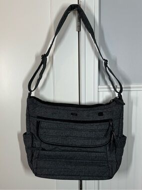 Lug Gray Nylon Hula Hoop Carry All Messenger Bag Diaper Bag Purse organize
